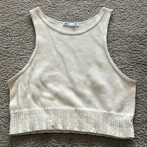 Zara Cream Ribbed Knit Crop Top